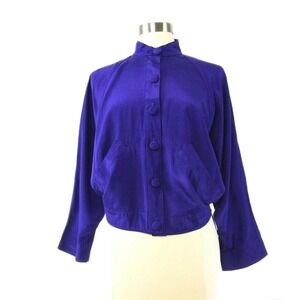 90s Vintage Royal Purple Rayon Cropped Jacket Womens M Sia Bellini Band Collar